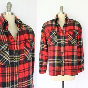 MALE DUDS wool linen Buffalo plaid tartan check red shirt shacket Flannel M